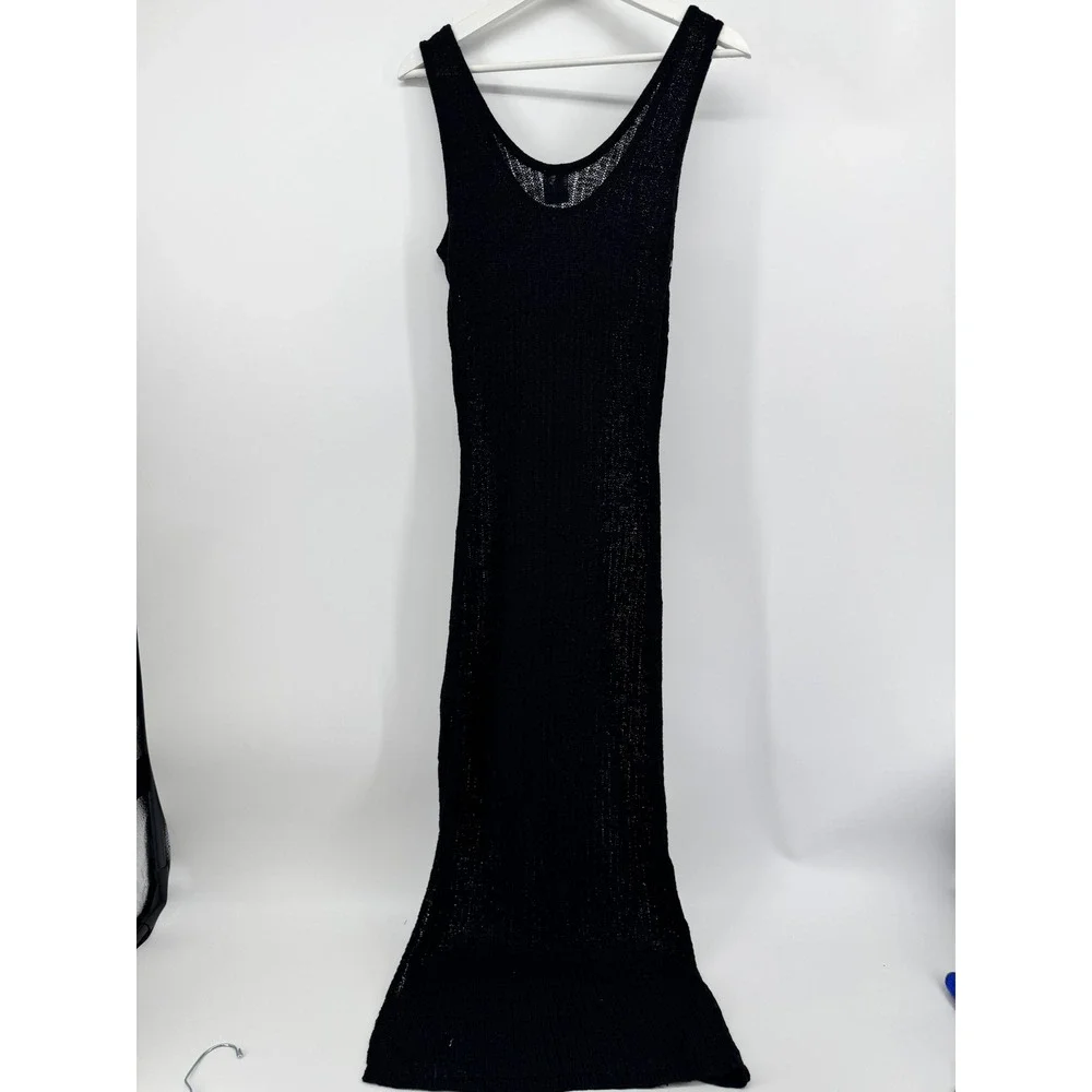 Shade & Shore Black Knit Sleeveless Maxi Dress Swim Cover-Up Womens‎ Large